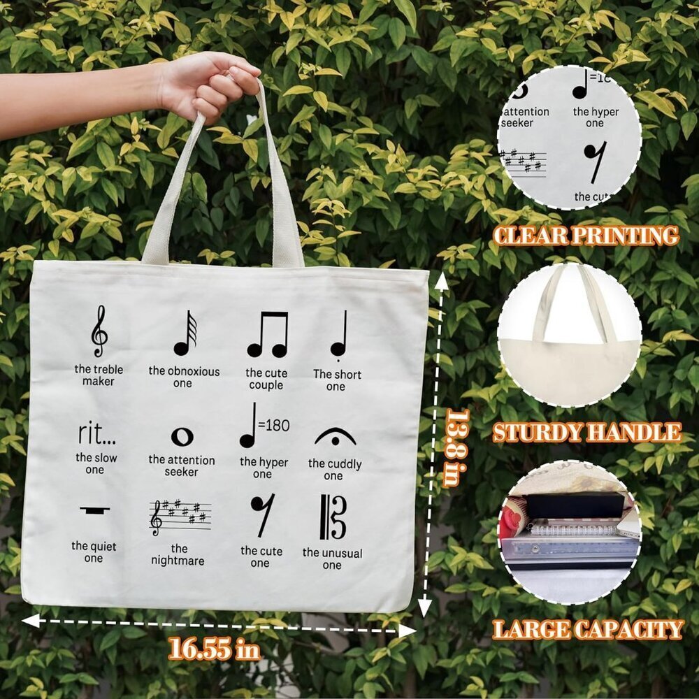 Music Tote Canvas Bag With Notes Teacher Appreciation Gift for Music Lovers - Picture 2 of 5